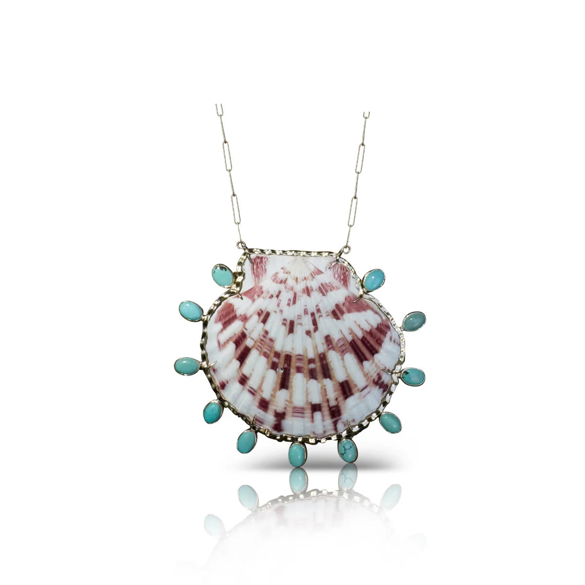 Purple Calico Scallop and Turquoise Shell Pendant