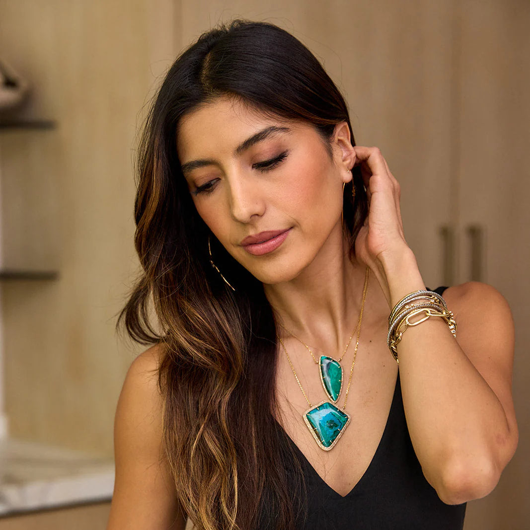 Chrysocolla Elongated Teardrop Diamond Necklace