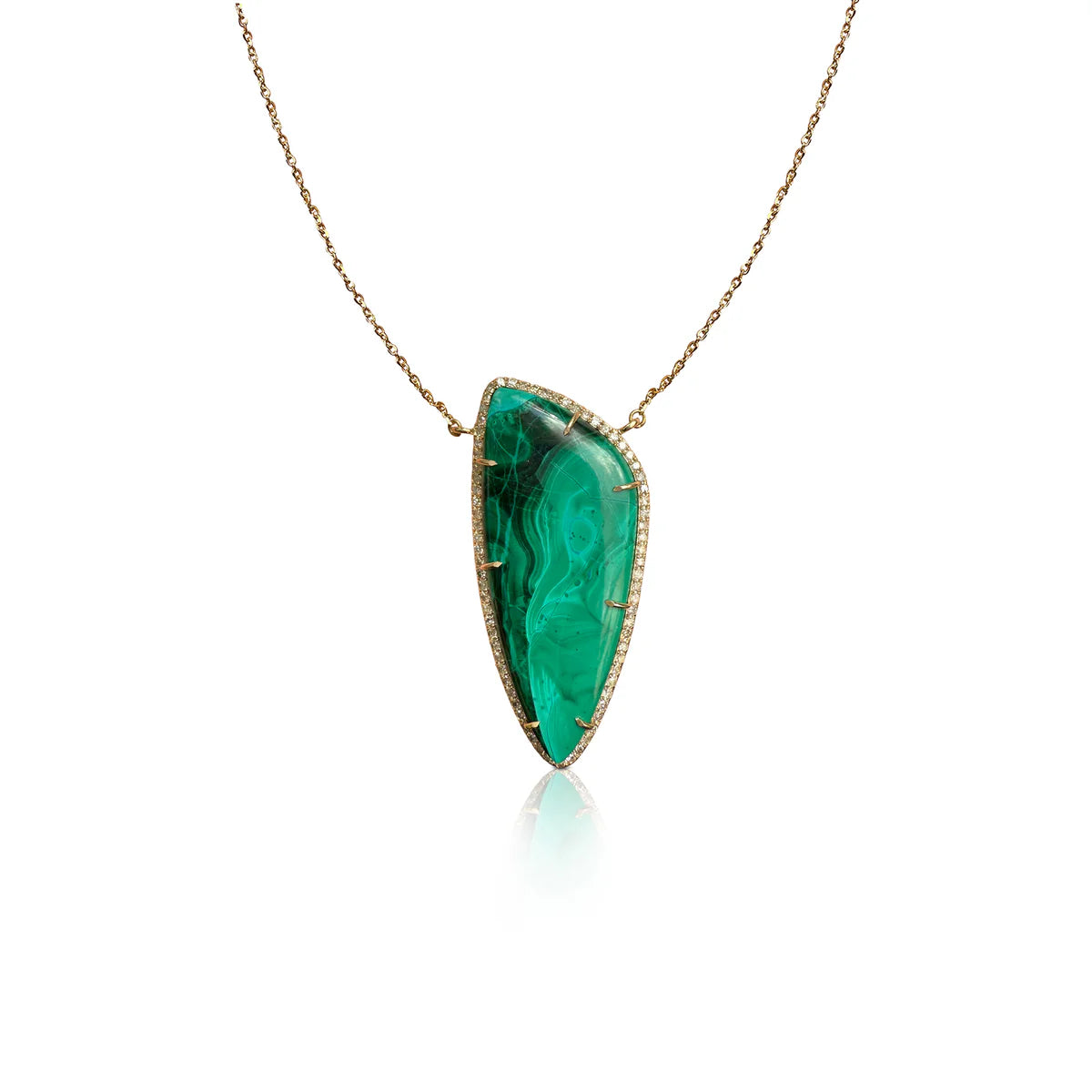 Chrysocolla Elongated Teardrop Diamond Necklace