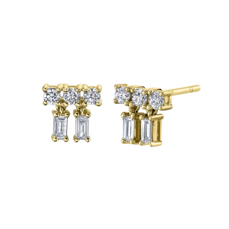 Mixed Cut Drop Diamond Stud Earrings