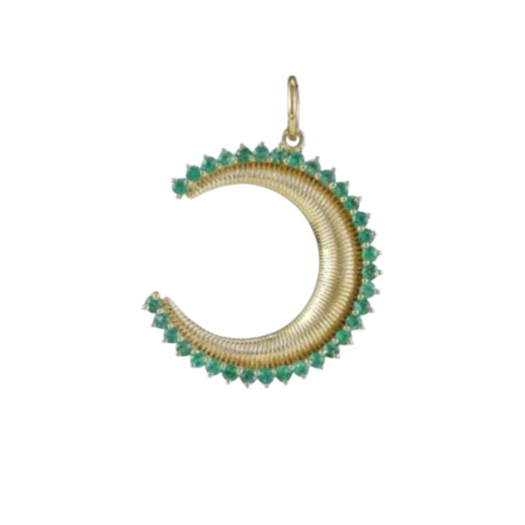 Textured Emerald Moon Charm
