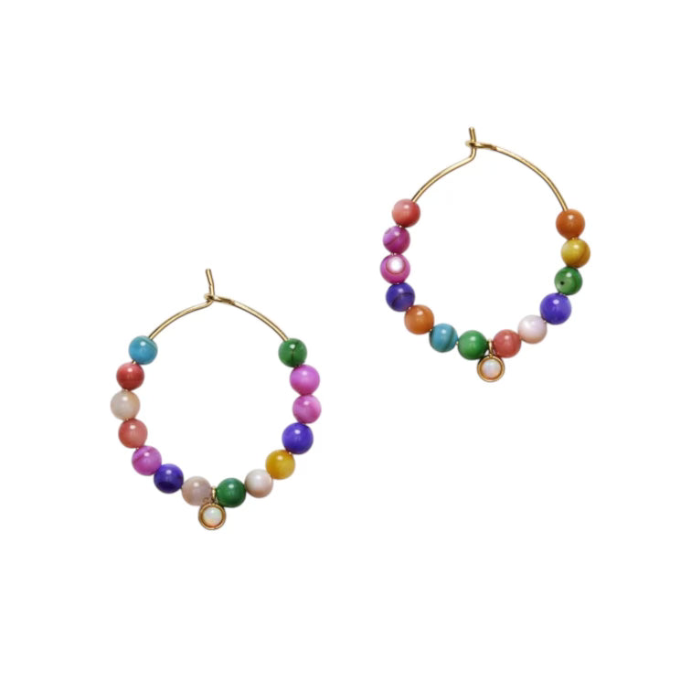 Carnival Multicolored Pearl Hoop Earrings