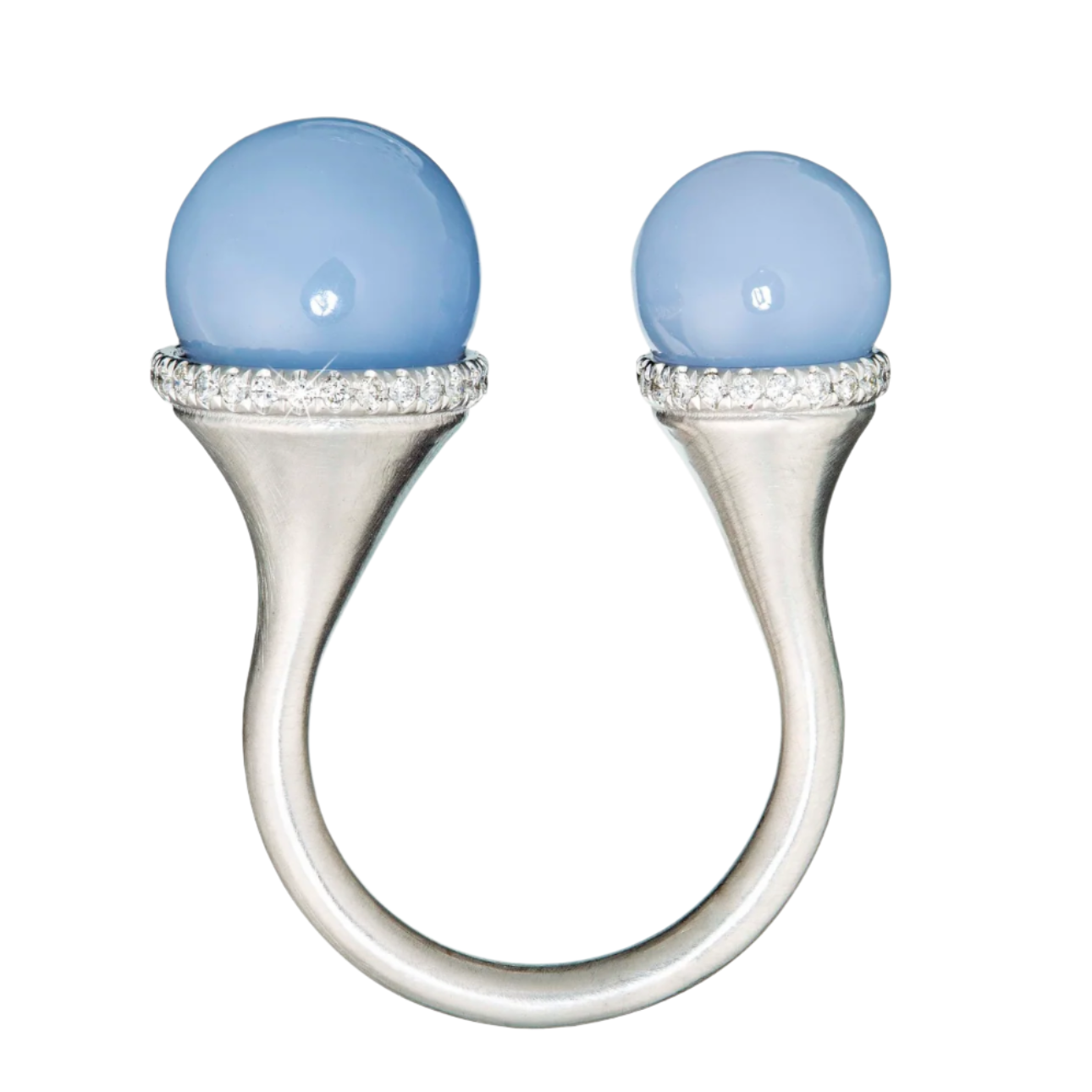 Double Tip Ring in Blue Chalcedony