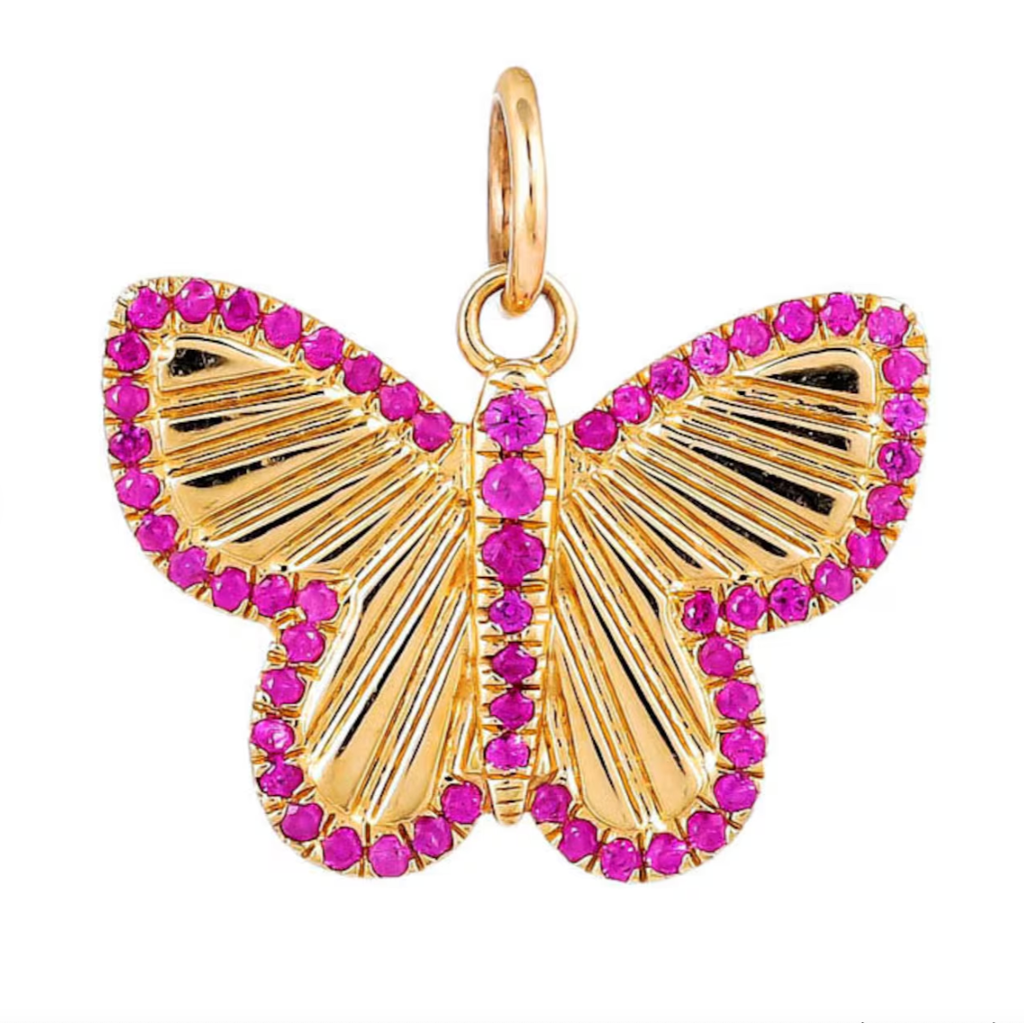 14k YG Butterfly with Pink Sapphire Border Charm
