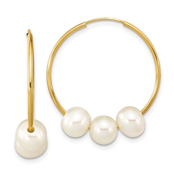 White Semi-Round Freshwater Cultured Pearl Infinity Hoop Earrings