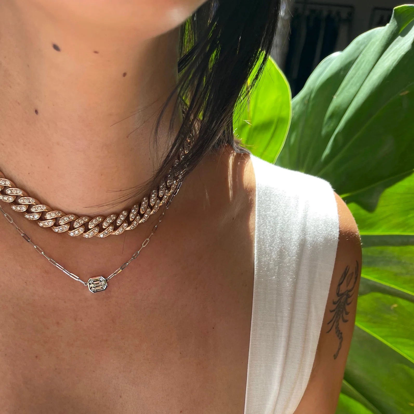 Emerald Cut Link Chain Necklace