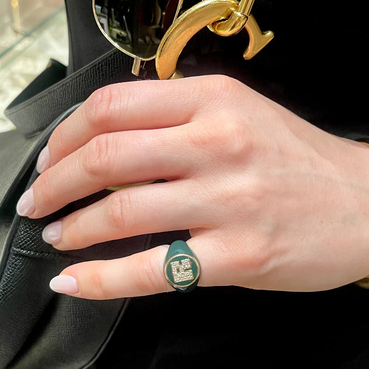 Spark Pinky Square Signet Ring Letter "R"