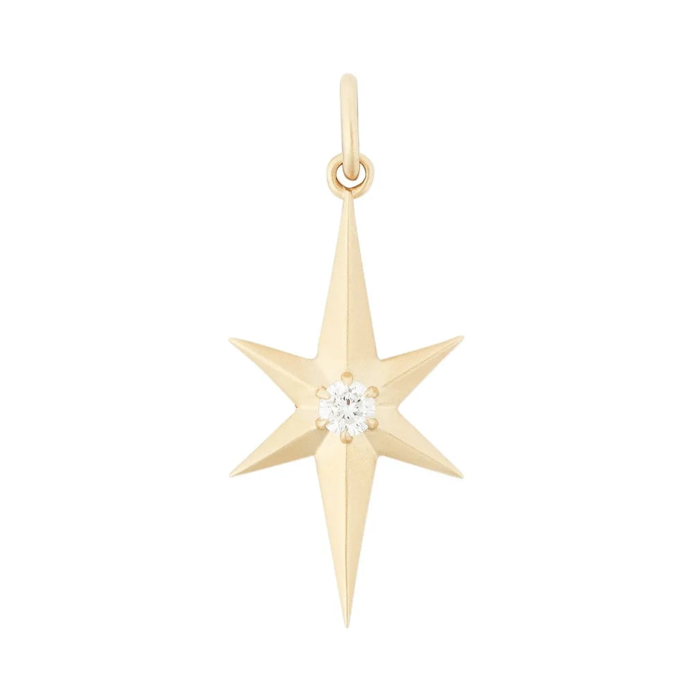 14k YG North Star Charm w/ Single Dia 0.12ct