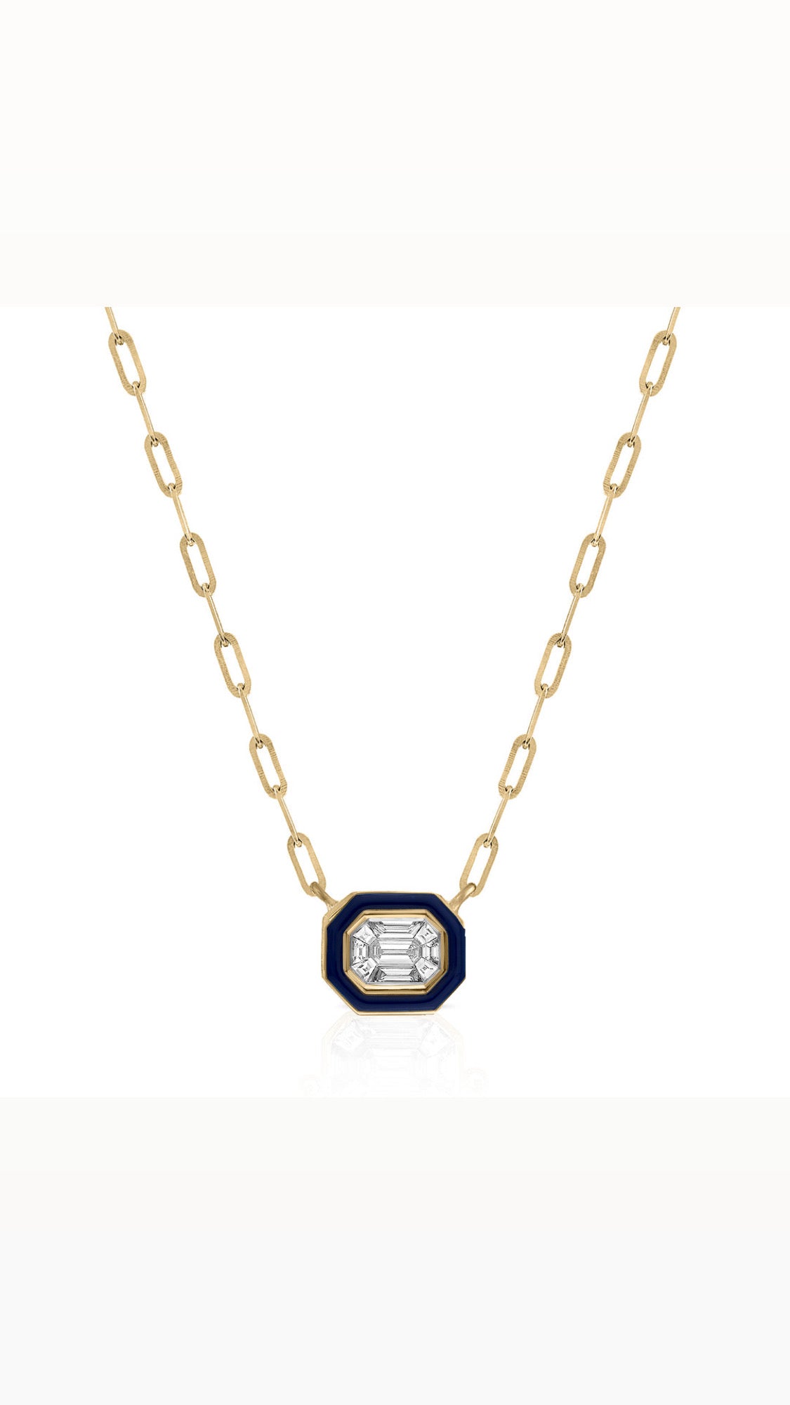 Emerald Cut Enamel Frame Necklace - Link Chain