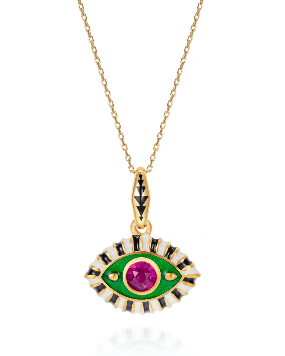 'Life in Colour' - Green with Pink Topaz Eye Pendant Necklace