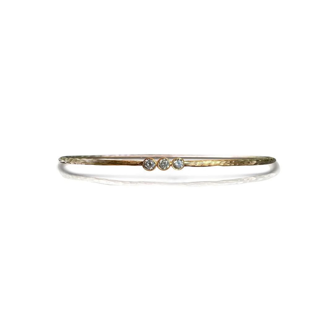 Three Diamond Hammered Bezel Bracelet - Yellow Gold