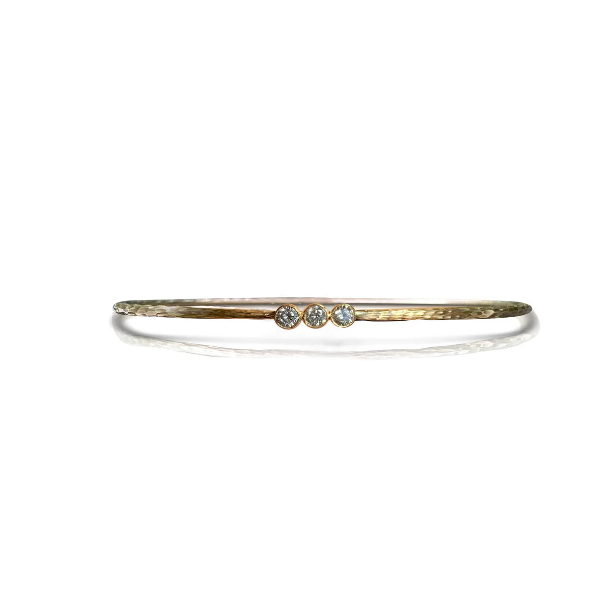 Three Diamond Hammered Bezel Bracelet - Yellow Gold