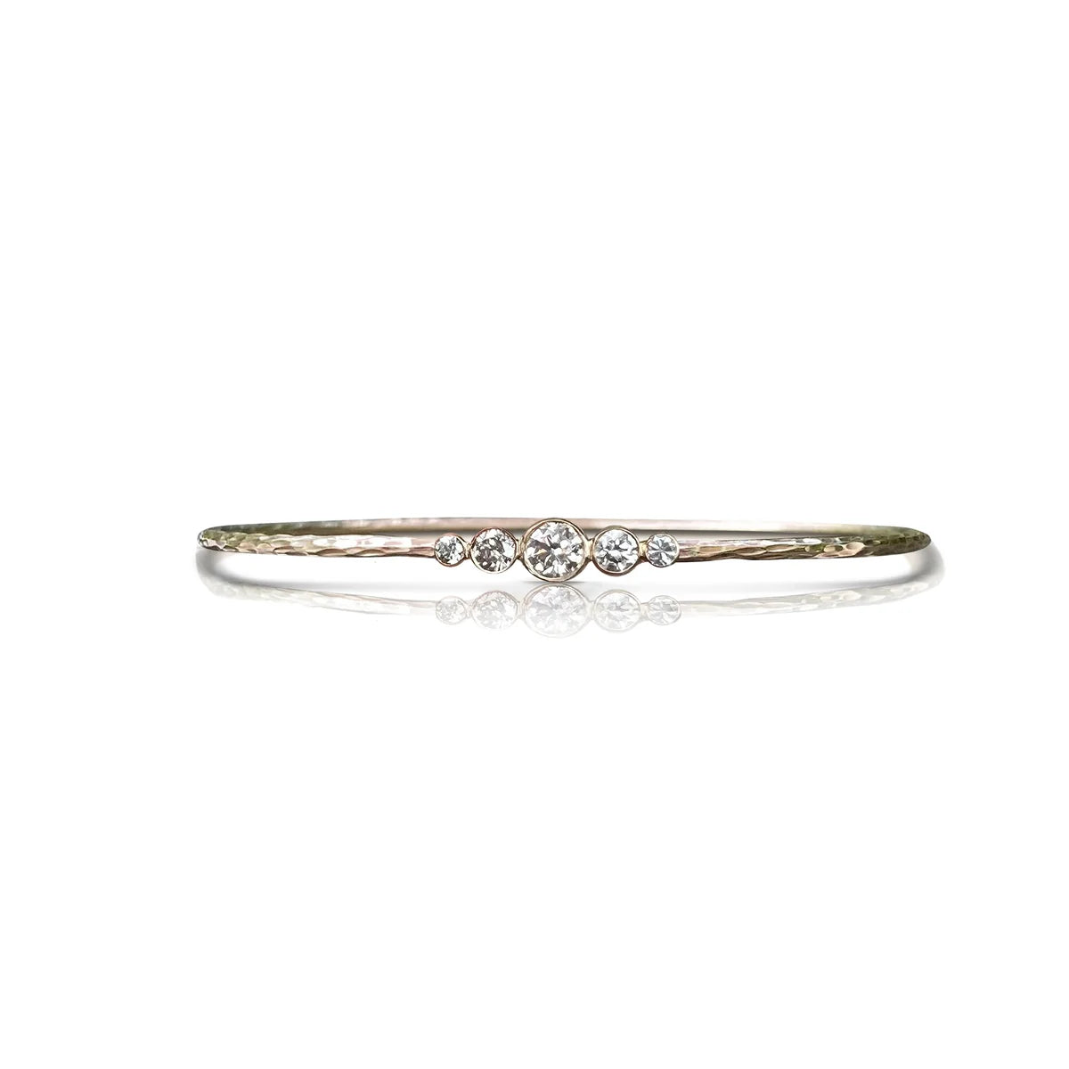 Five Diamond Hammered Bezel Bracelet - Yellow Gold