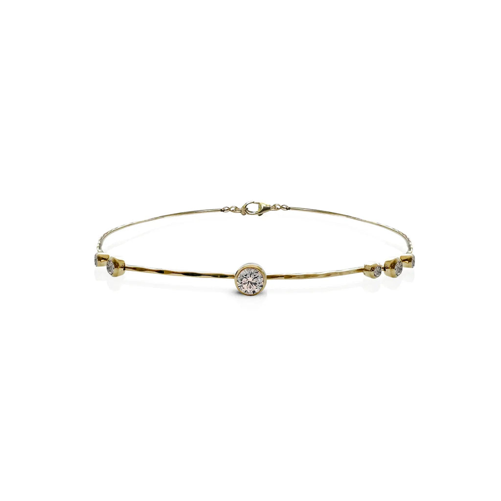 Diamond Hammered Bezel Bracelet - Yellow Gold