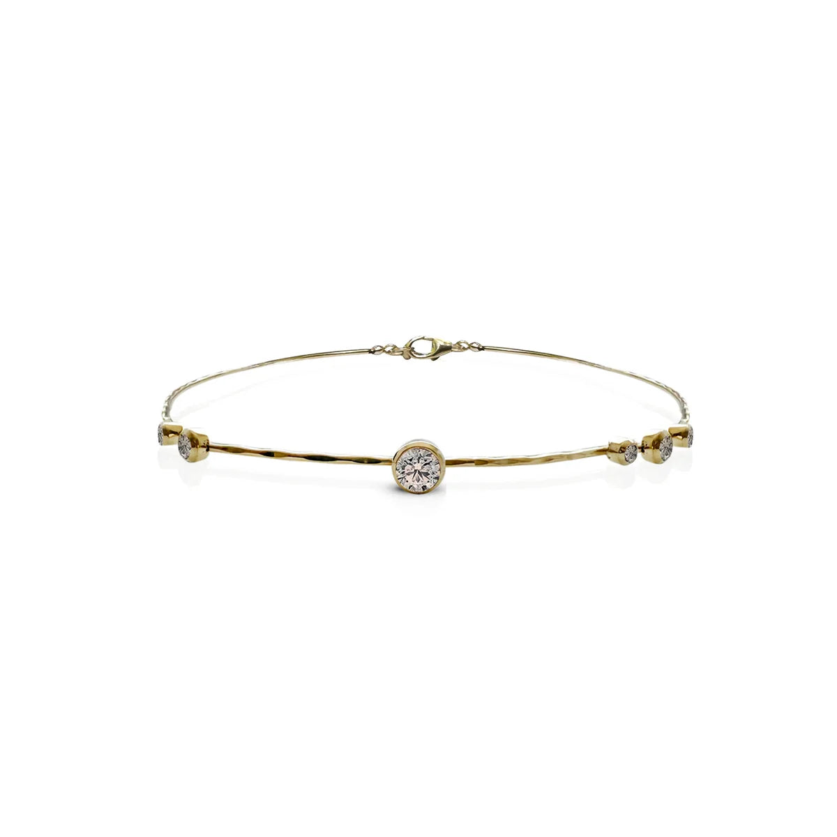 Diamond Hammered Bezel Bracelet - Yellow Gold