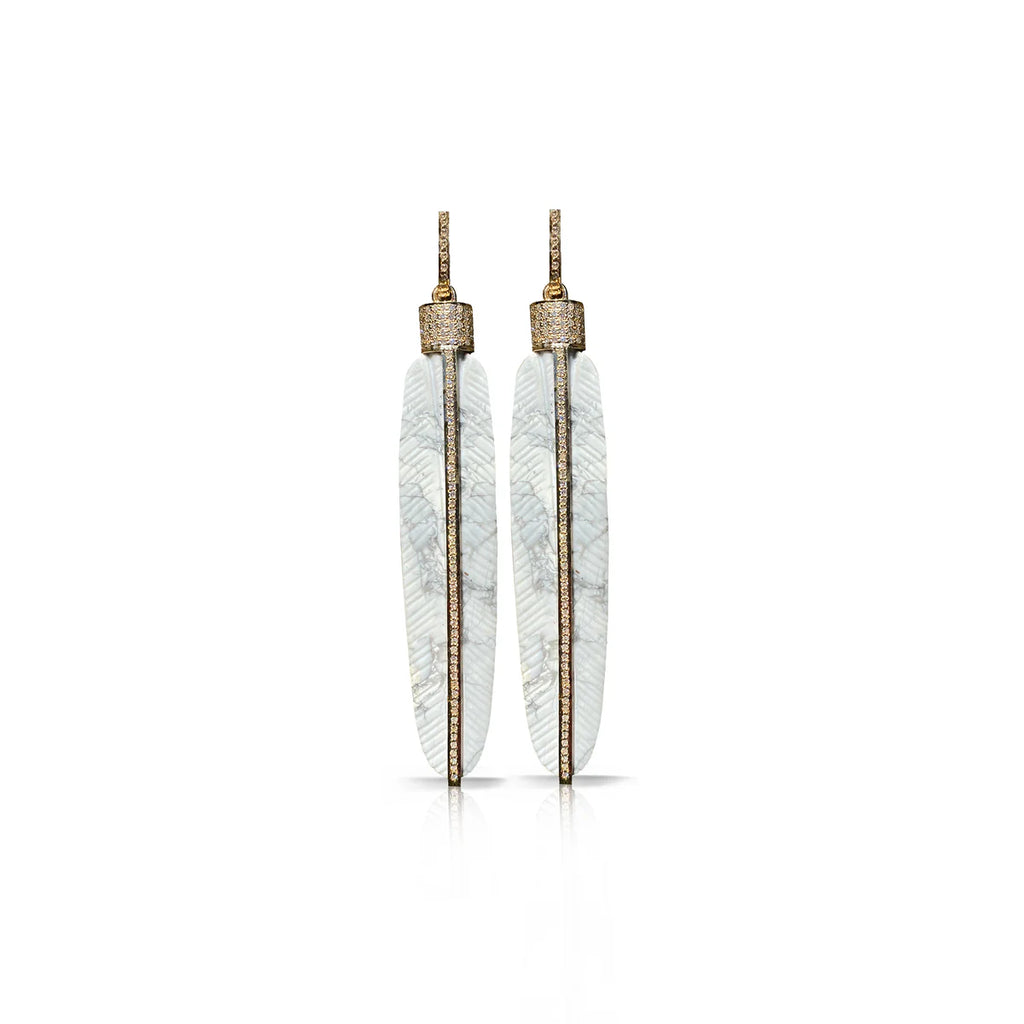 Carved Howlite Feather Earrings