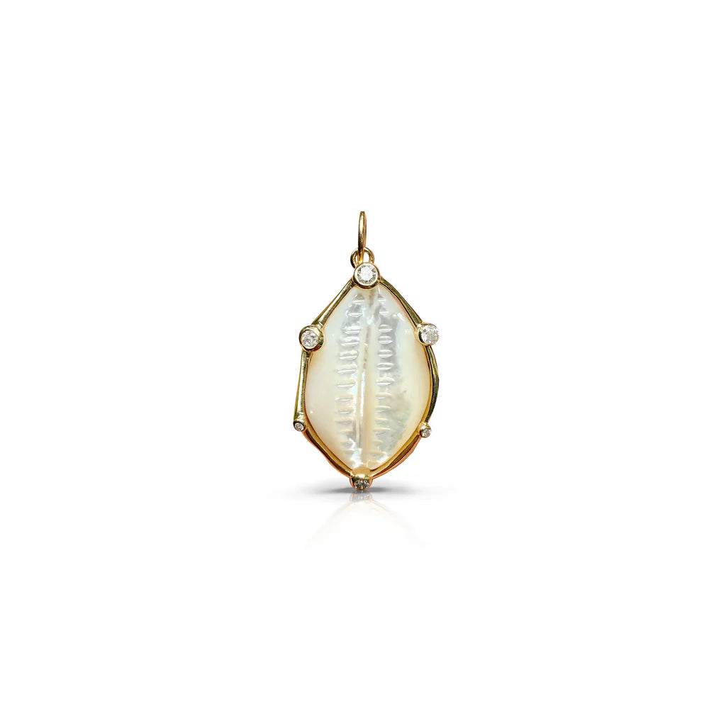 Carved Mother of Pearl Cowrie Shell Pendant