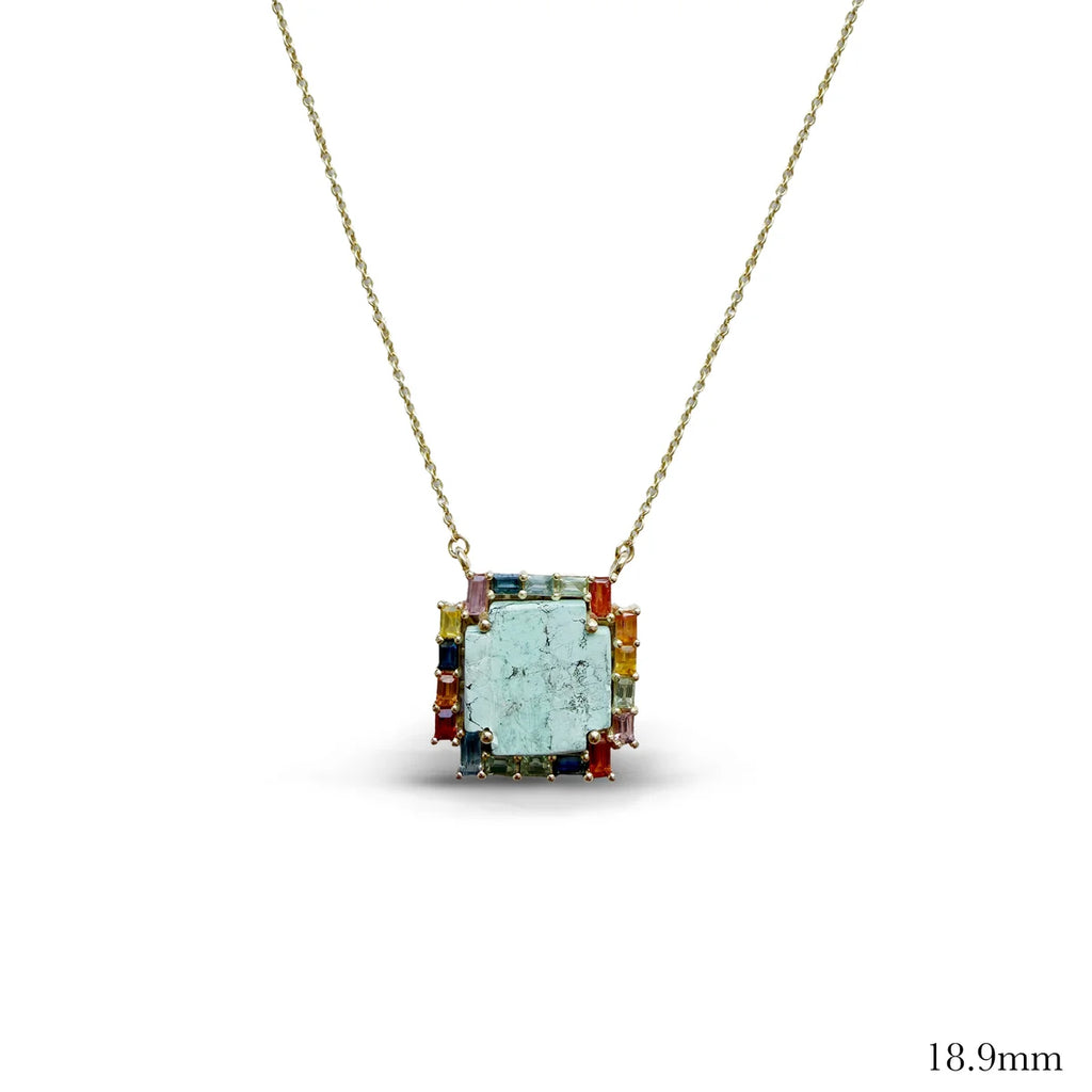 Rainbow Sapphire Baguette Turquoise Cross Necklace