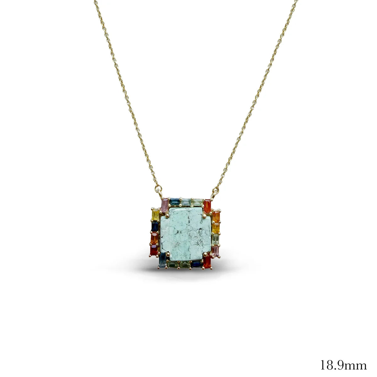 Rainbow Sapphire Baguette Turquoise Cross Necklace