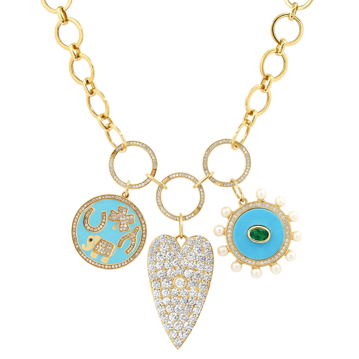 Royal Medallion - Turquoise, Emerald, Diamond & Pearls
