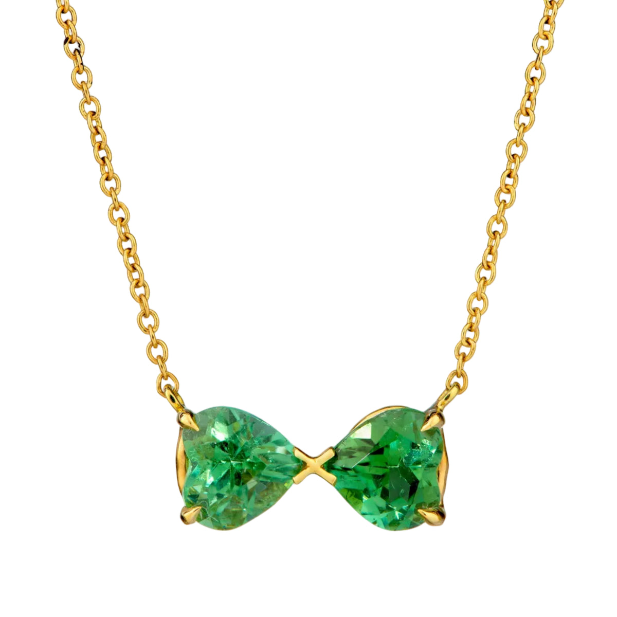 Interlocking Green Tourmaline Hearts Necklace