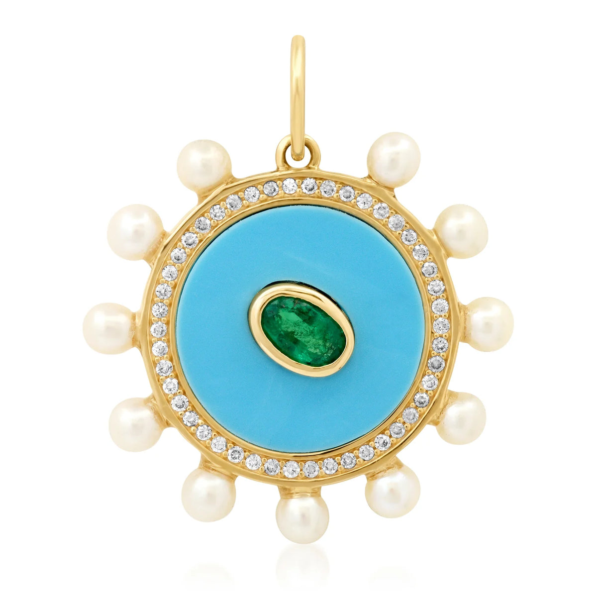 Royal Medallion - Turquoise, Emerald, Diamond & Pearls