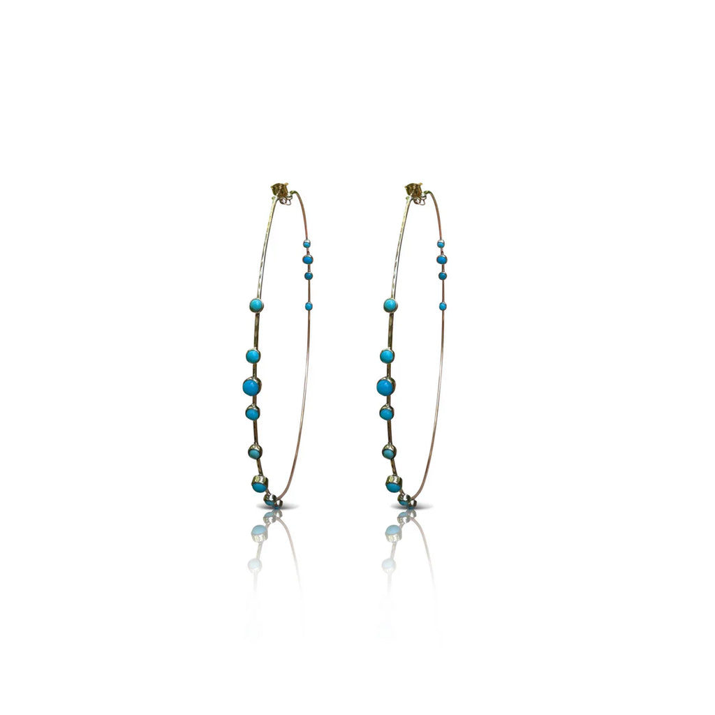 Turquoise Large Hammered Wire Hoops