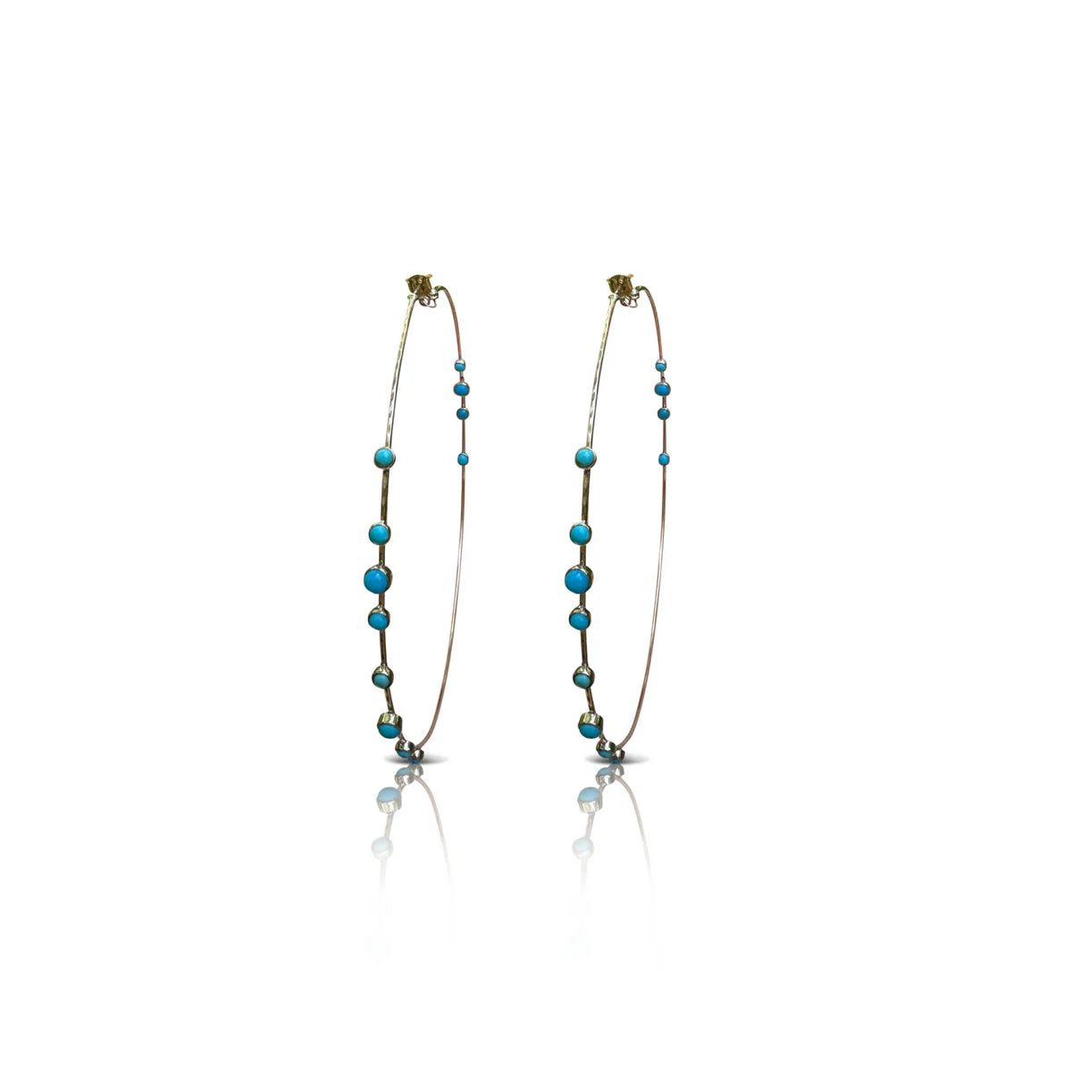 Turquoise Large Hammered Wire Hoops