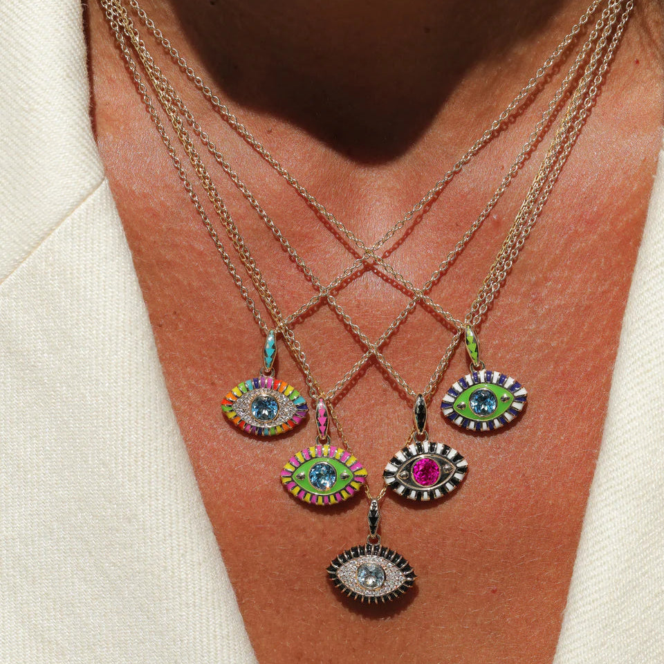 'Life in Colour' - Green with Pink Topaz Eye Pendant Necklace