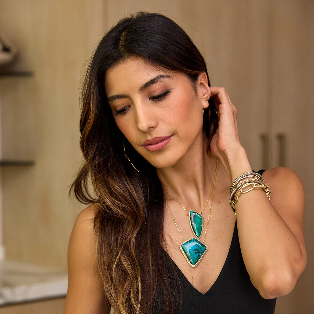 Chrysocolla Elongated Teardrop Diamond Necklace