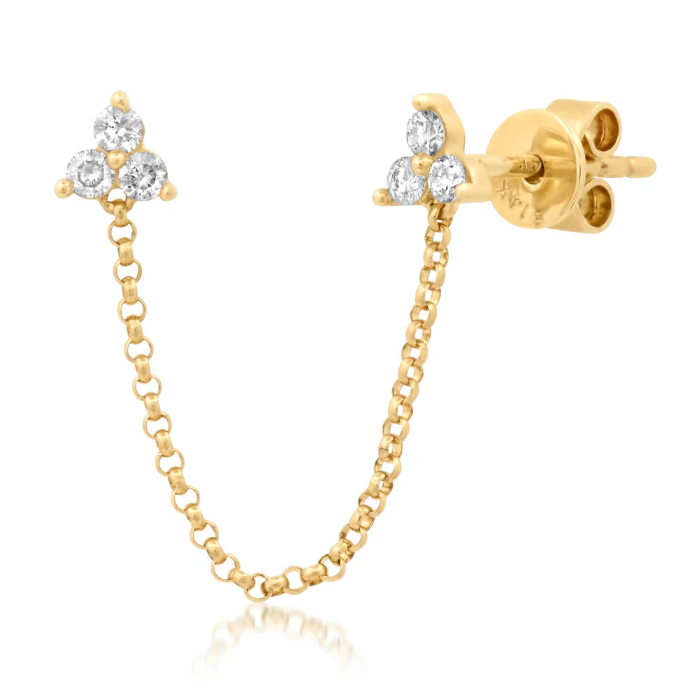Single Ear Double - Trio Diamond Drop Chain Stud