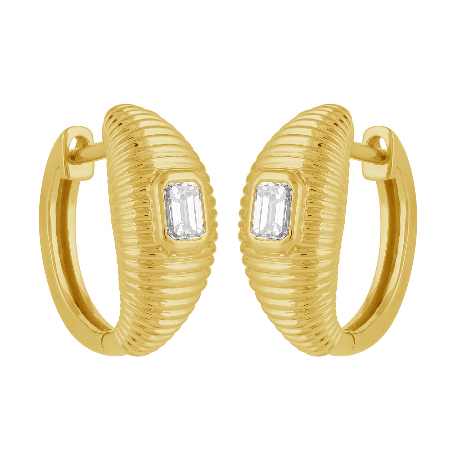 Emerald-cut Diamond Hoops