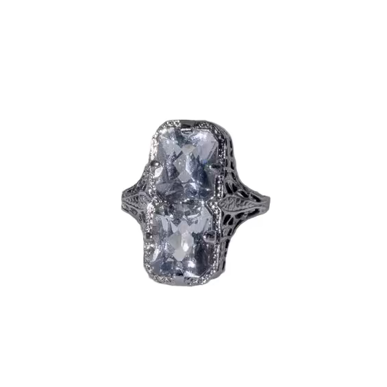 Art Deco Filigree Aquamarine Ring