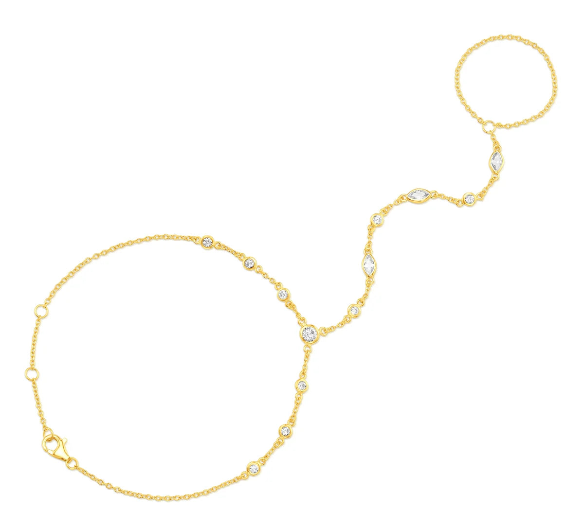 Bezel Set Hand Chain Bracelet