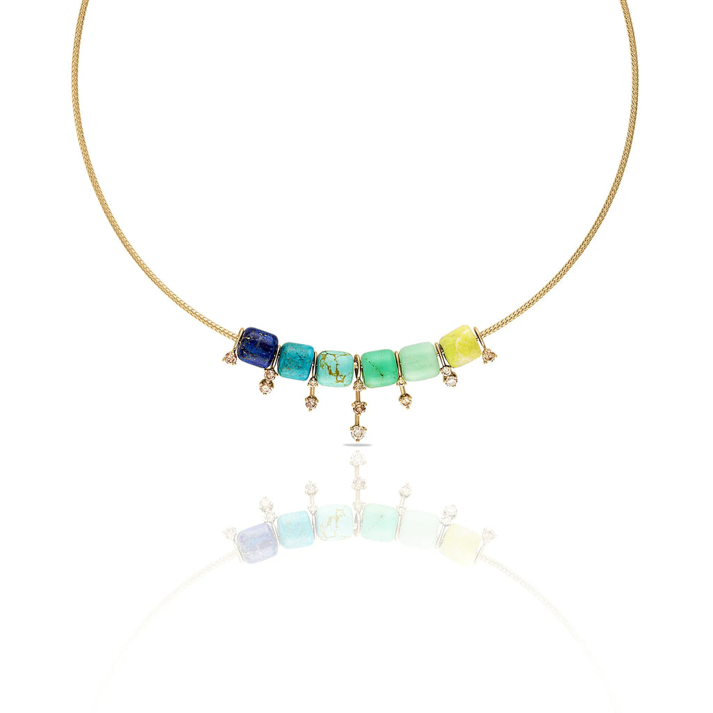 Corda Chain with Gemstone Cubes and Diamond