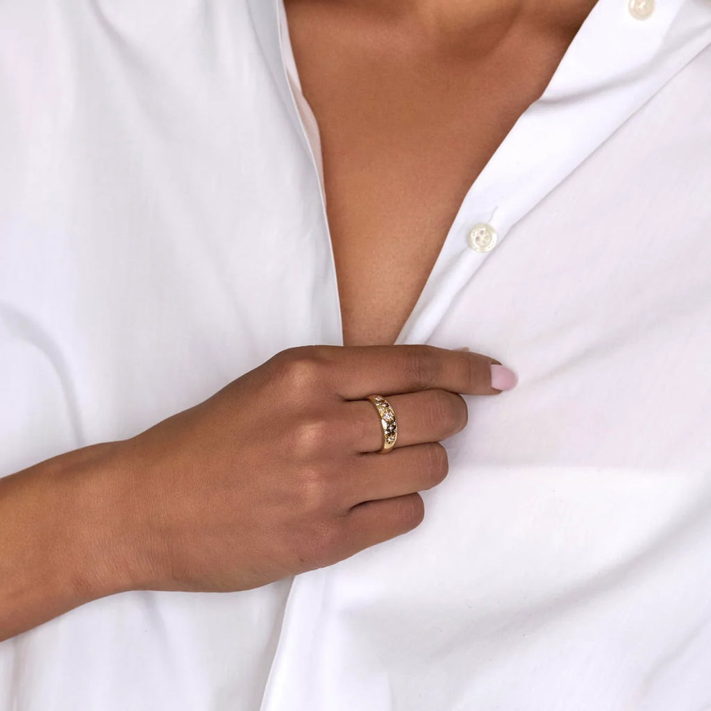 Pave Star Set Rounded Ring