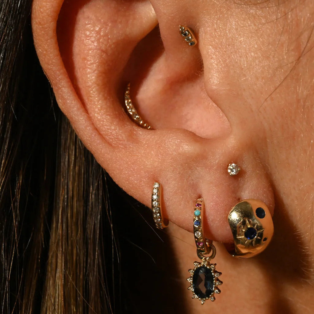 Crescent Stud Ruby/Emerald