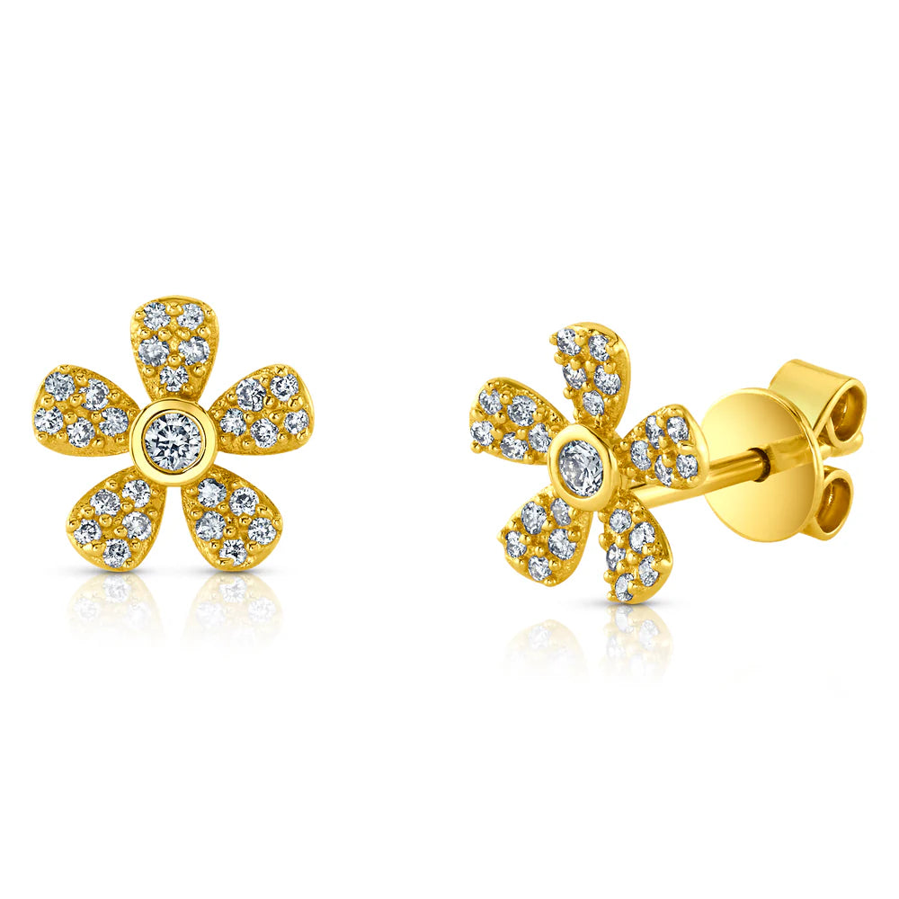 Flower with Bezel Diamond Stud - Single