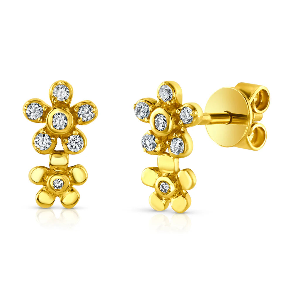 Double Flower Bezel Center Diamond Stud - Single