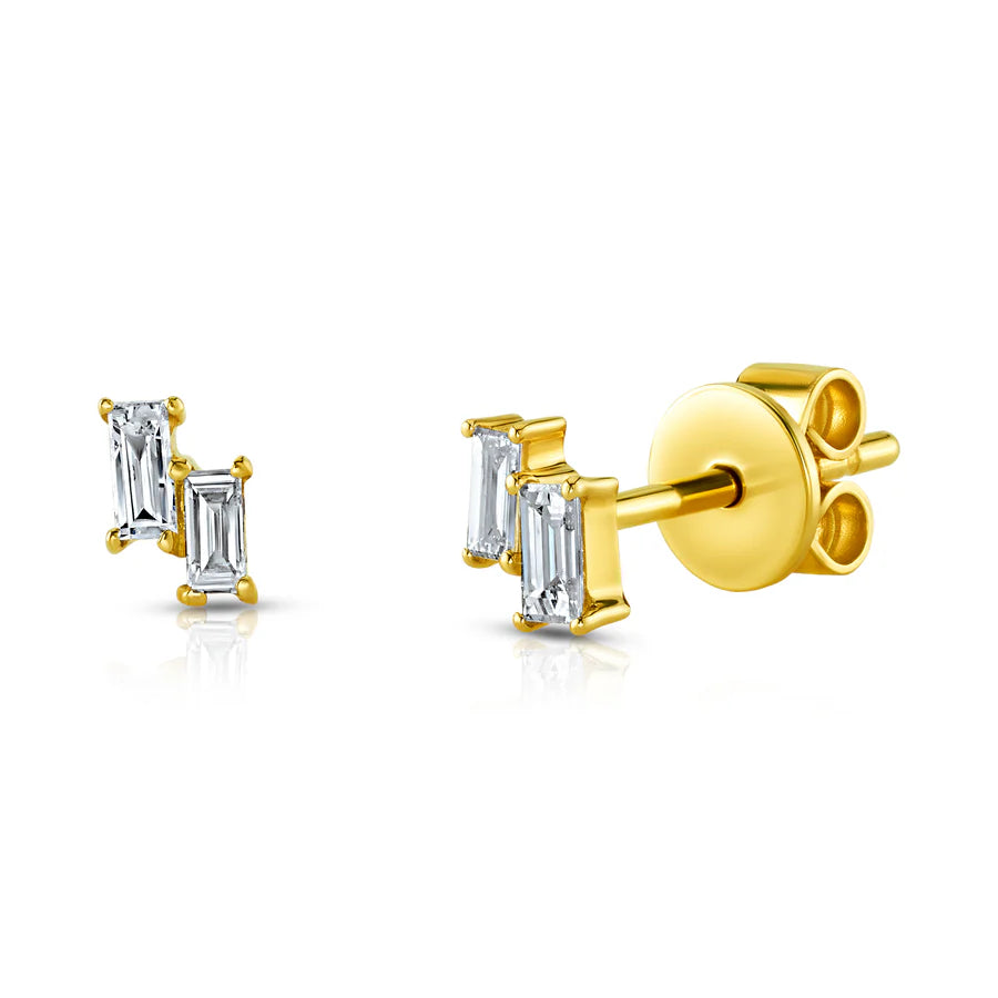 Double Baguette Diamond Studs