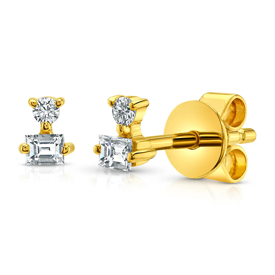 Small Round & Baguette Diamond Studs