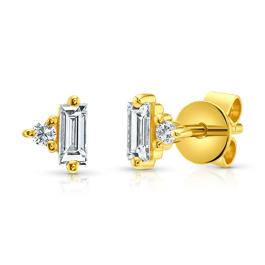 Round & Baguette Diamond Studs