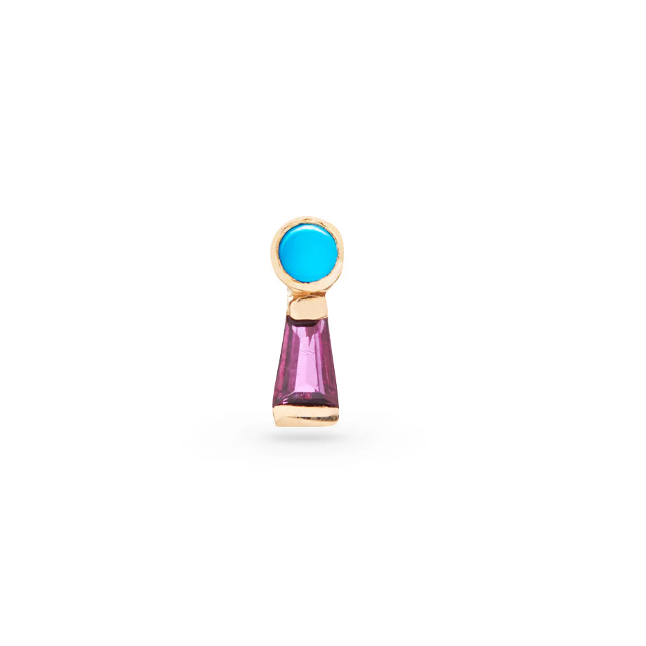 SINGLE The Garnet Keyhole Stud with Turquoise