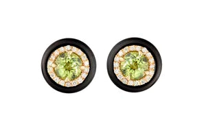 Green Peridot - Onyx Stud Earrings