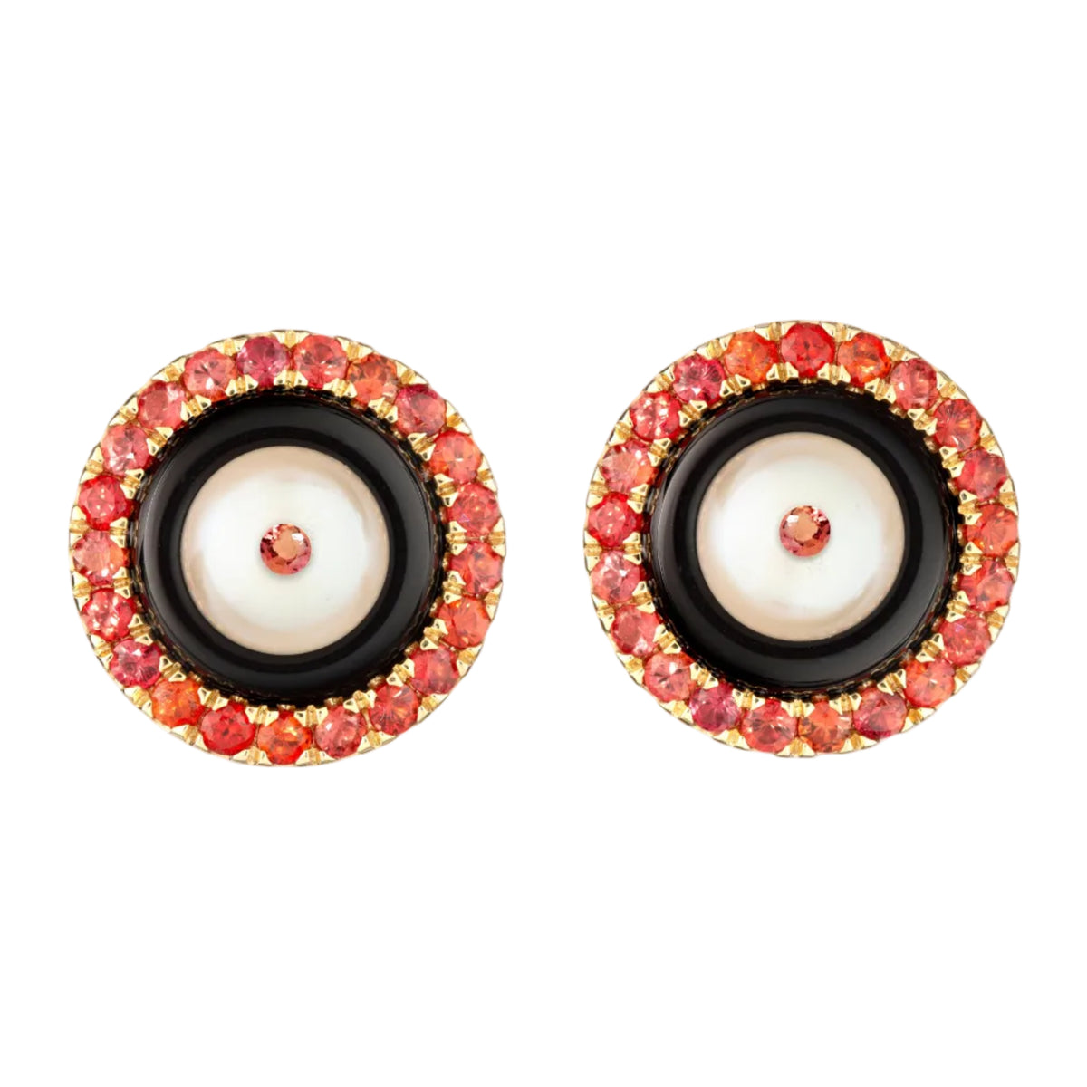 Onyx Studs with Orange Sapphires