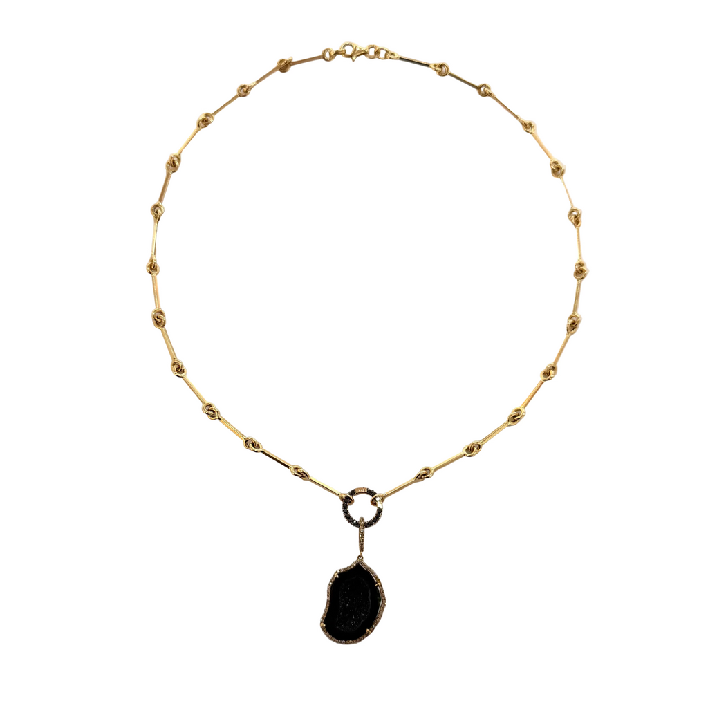 Bone Chain with Charm Holder and Black Geod Charm