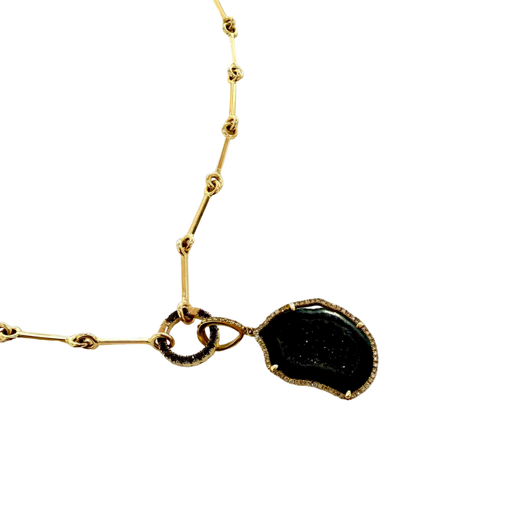 Bone Chain with Charm Holder and Black Geod Charm