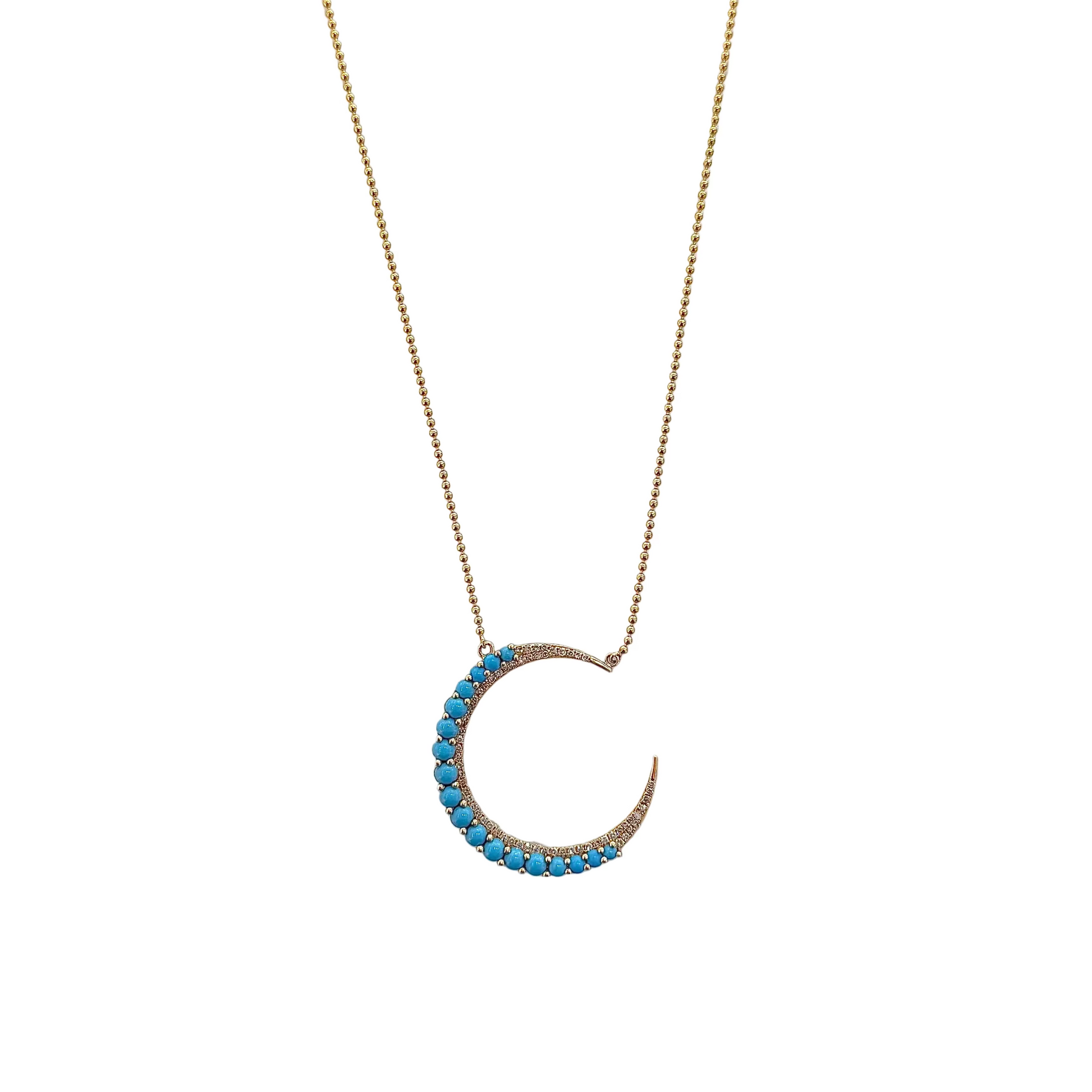 Crescent Moon Necklace in Turquoise and Diamond