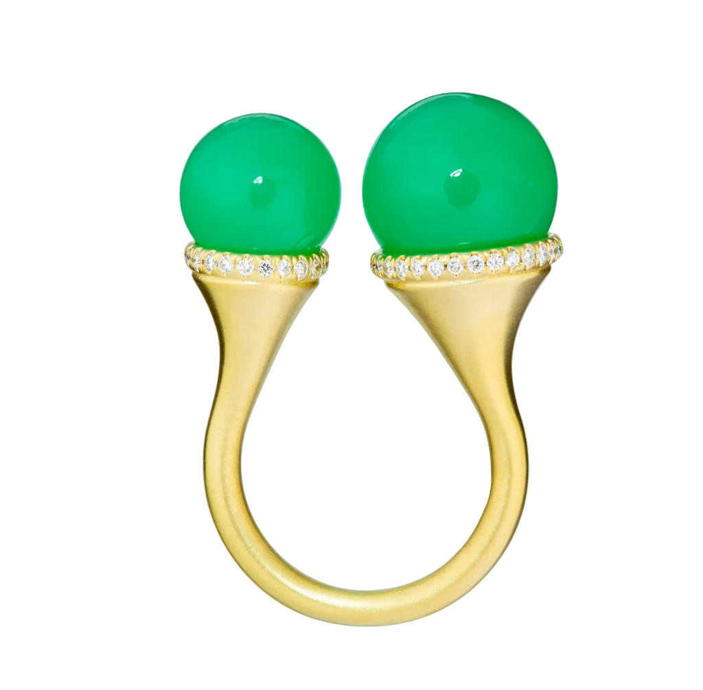 Double Tip Ring - Green Chrysoprase