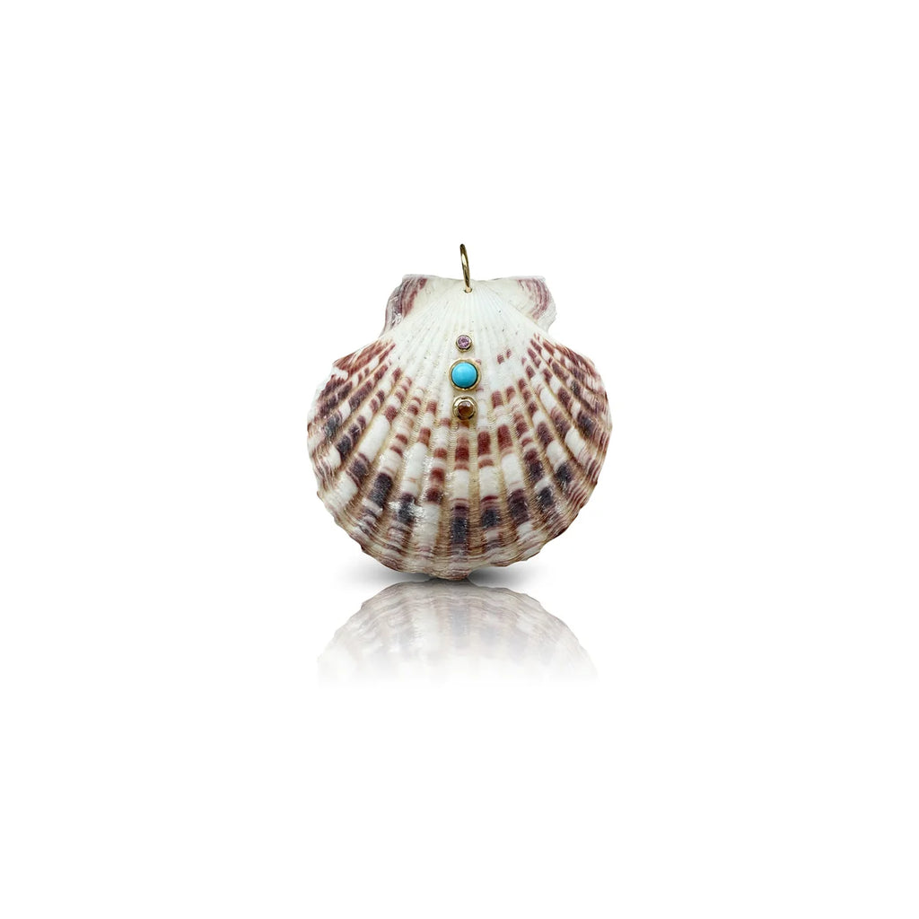 Bezel Turquoise, Orange + Pink Sapphire Clam Shell Pendant